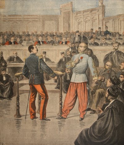 Överste Henry och överstelöjtnant Picquart talar inför Assisses Court, illustration från "Le Petit Journal": Supplement illustre", 27 februari 1898 av Henri Meyer
