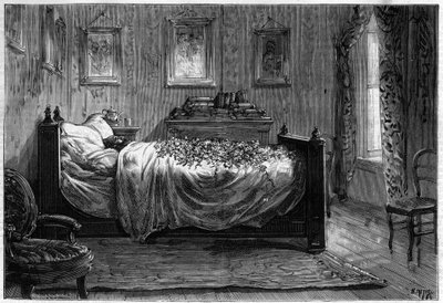 Leon Gambettas död (1838-1882) fransk politiker - bårhuskammaren - i "The Illustrous Journal" från 1883 - Teckning av Henri Meyer (1844-1899) av Henri Meyer