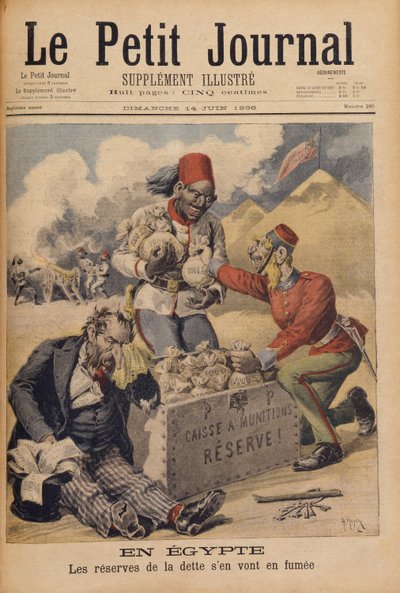 Egypt: The Reserves of the Debt Going up in Smoke, illustration from Le Petit Journal, 14th June 1896  av Henri Meyer