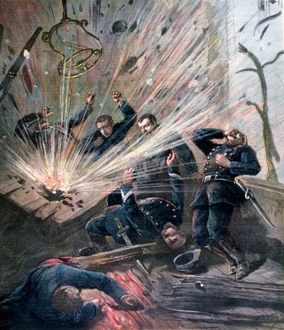 Explosion vid polisstationen på Rue des Bons-Enfants, Paris, 1892 av Henri Meyer