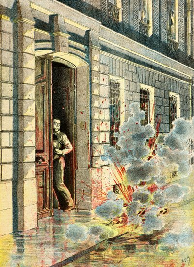 Explosion av en bomb som placerats ut av en anarkist av Henri Meyer