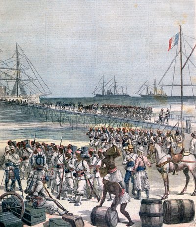 Landstigning av de senegalesiska trupperna vid New Wharf i Cotonou, Benin, 1892 av Henri Meyer