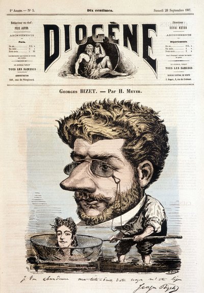 Porträtt av Georges Bizet av Meyer - i "" Diogenes", 1867-09-28. av Henri Meyer
