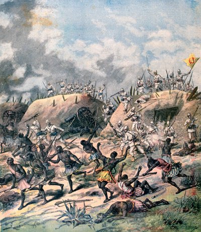 Den franska attacken på Kana, Dahomey, Afrika, 1892 av Henri Meyer