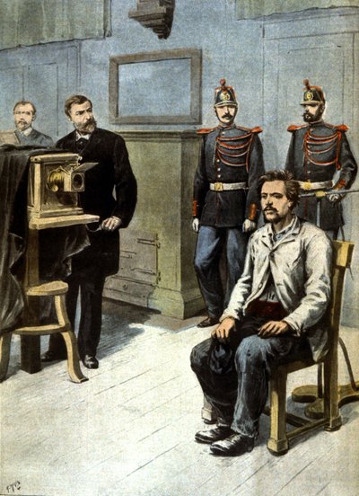 början på antropometrisk fotografering, ca 1895 (illustration) av Henri Meyer