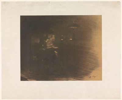 Mörkrum med en läsande kvinna av Henri Patrice Dillon (signed by artist)