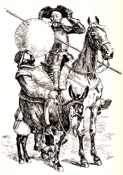 Don Quijote på sin häst, bredvid Sancho på sin åsna av Henri Pille