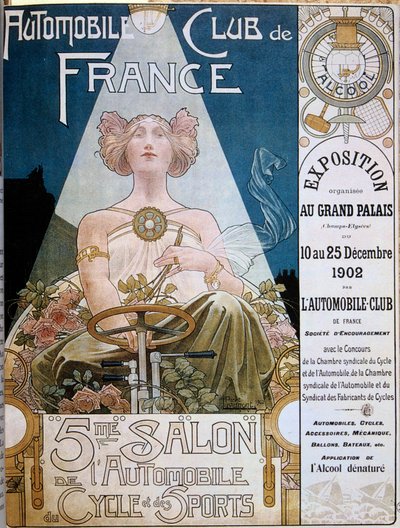 Affisch från Automobile Club de France under den 5:e bilmässan på Grand Palais de Paris 1902, illustration av Henri Privat-Livemont (1861-1936), Versailles, kommunala biblioteket - Affisch från Automobile Club de France under den 5:e bilsalongen på av Henri Henri Antoine Théodore Livemont