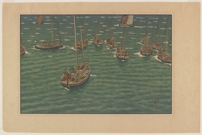 Båtar för ankar i Tréboul, skylt 5 från "Le Beau Pays de Bretagne" av Henri Rivière