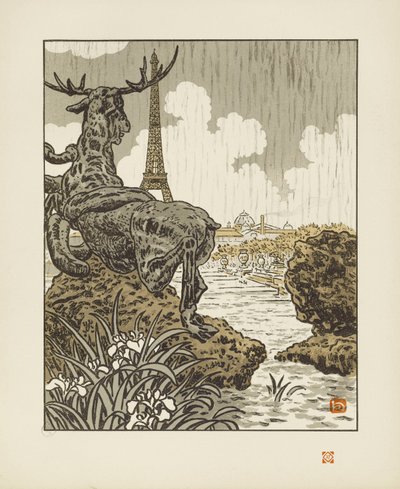 Bakom Frémiets älg [De trettiosex vyerna av Eiffeltornet] av Henri Rivière