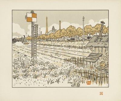 Från Quai de Javel (växelvaktarens skjul) [De trettiosex vyerna över Eiffeltornet] av Henri Rivière