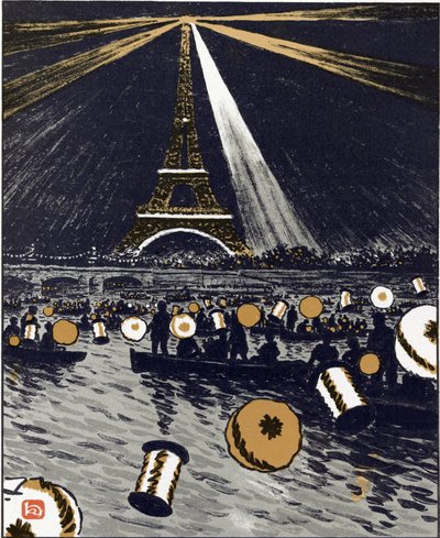 Festligheter på Seine, 14 juli (från trettiosex utsikter över Eiffeltornet) av Henri Rivière
