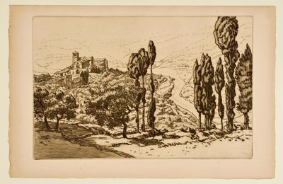 [Basilikan i Assisi sedd från La Rocca] av Henri Rivière