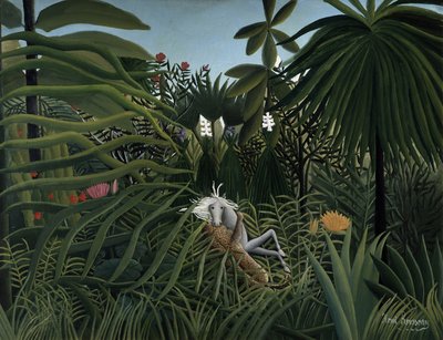Jaguar attackerar en häst, 1910 av Henri Rousseau