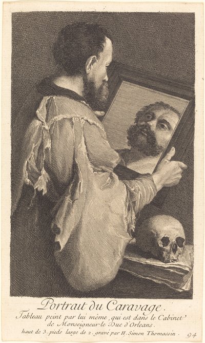 Porträtt av Caravaggio av Henri Simon Thomassin
