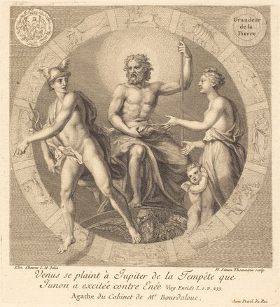Venus klagar till Jupiter över stormen som Juno väckte mot Aeneas av Henri Simon Thomassin after Elisabeth Sophie Cheron