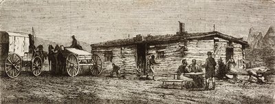 Transkontinental diligensstation i Utahs öken, från hela USA, från Atlanten till Stilla havet, av Louis Laurent Simonin, gravyr av Hildibrand från L