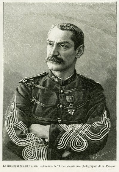 Överstelöjtnant Joseph Gallieni (1849-1916). Gravyr av Thiriat, för att illustrera berättelsen Två kampanjer i franska Sudan av Henri Thiriat