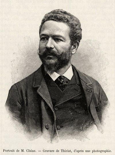 Porträtt av Jules Claine (1856-1939), upptäcktsresande och diplomat, författare till berättelsen. Gravyr av Thiriat för att illustrera historien "" ett år i Malaysia", av Jules Claine (1856-1939) av Henri Thiriat