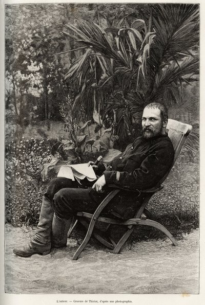Porträtt av författaren Dr Charles Edouard Hocquard (1853-1911), medicin huvudämne av 1:a klass. Gravyr av Thiriat, för att illustrera berättelsen "" Trente mois au Tonkin"" av Dr Charles Edouard Hocquard (1853-1911), 1885, i Le tour du monde, nouveau jour av Henri Thiriat