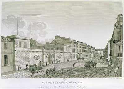 Bank of France från Rue Croix-Petits-Champs, graverad av Eugene Dubois, 1800 av Henri after Courvoisier Voisin