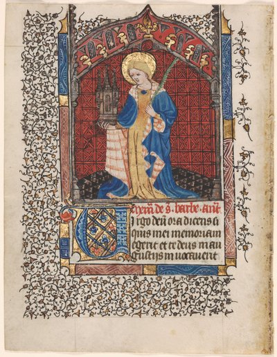 Blad från en timbok: St. Barbara (6 av 6 utskurna löv) av Henri d