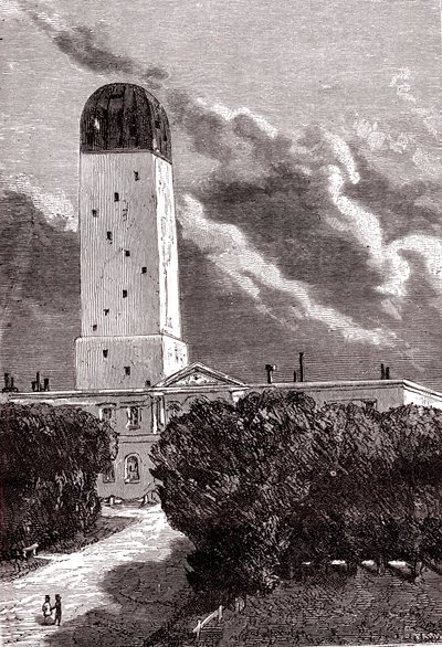 Cambridge observatorium, "Från jorden till månen" av Jules Verne av Henri de (after) Montaut