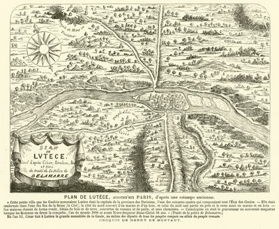 Plan över den romerska staden Lutetia, platsen för det moderna Paris (gravyr) av Henri de (after) Montaut