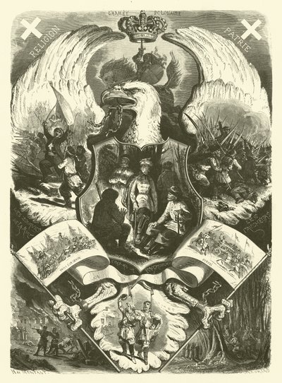 Soldater och uniformer från den polska armén under upproret 1863-1864 mot ryskt styre (gravyr) av Henri de (after) Montaut