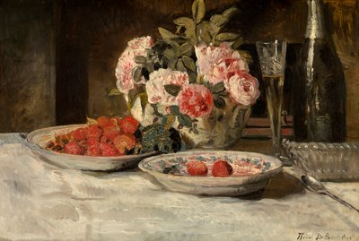 Jordgubbar med Champagne (olja på duk) av Henri de Braekeleer