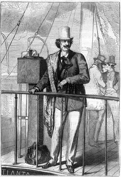 Illustration av boken "Från jorden till månen" av Jules Verne, edition Hetzel av Henri de Montaut