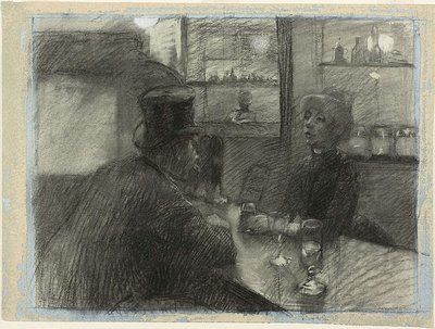 Bar på kaféet i rue de Rome, ca 1886 (kol och vit krita på blått vävt papper) av Henri de Toulouse Lautrec