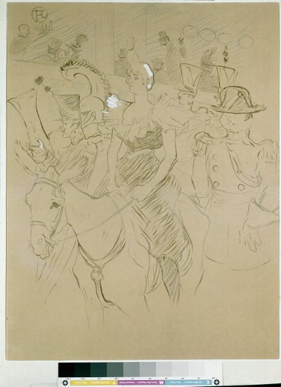 Karneval vid Moulin Rouge: ingången till Cha-u-kao, ca 1896 (kina bläck med pensel, pennor och vitt på papper) av Henri de Toulouse Lautrec