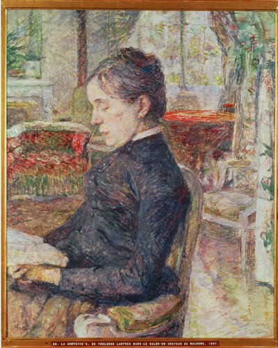 Grevinnan Alphonse de Toulouse-Lautrec, målarens mor, i salongen på Chateau de Malrome av Henri de Toulouse-Lautrec