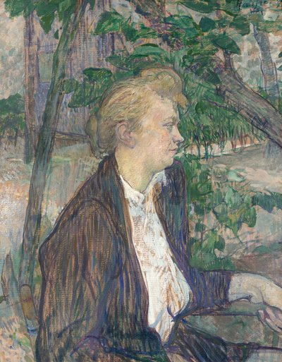 Kvinna som sitter i en trädgård av Henri de Toulouse Lautrec