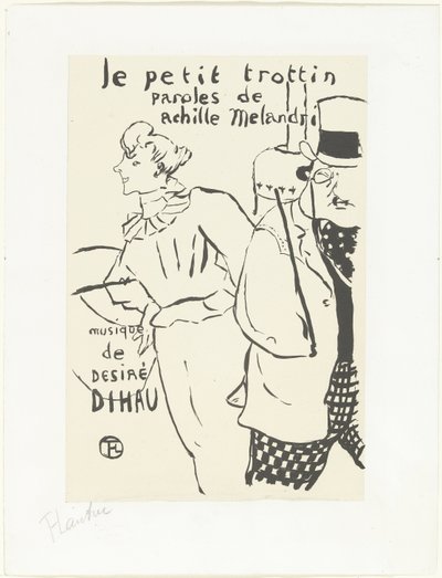 Kvinna som springande tjej och man med hatt Le petit troittin av Henri de Toulouse Lautrec (signed by artist)