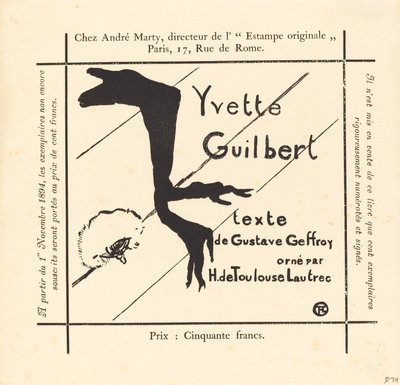 Annons för albumet Yvette Guilbert av Henri de Toulouse Lautrec