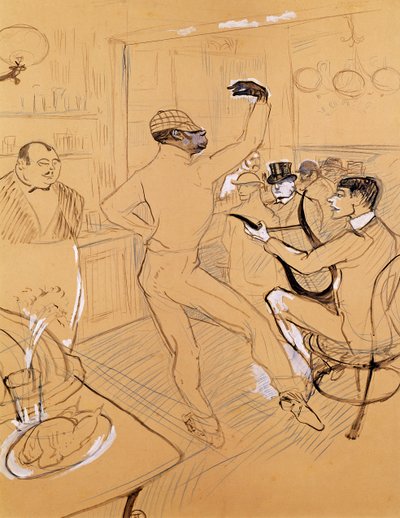 Chokladdans, 1896 (penna och bläck och färgpenna på papper) av Henri de Toulouse Lautrec