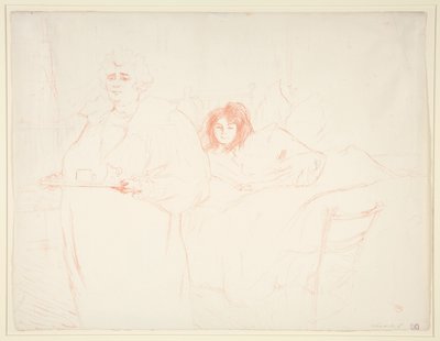 Kvinna med en bricka, frukost, Madame Baron och Mademoiselle Popo (Kvinna med en bricka, frukost, Madame Baron och Mademoiselle Popo), från serien Elles av Henri de Toulouse-Lautrec