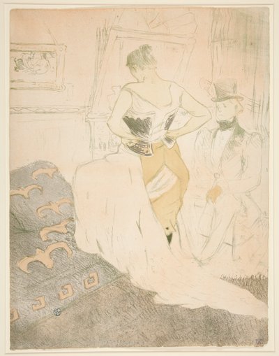 Femme en corset, conqu?te de passage (Kvinna som fäster en korsett, passerar erövring), från serien Elles av Henri de Toulouse Lautrec