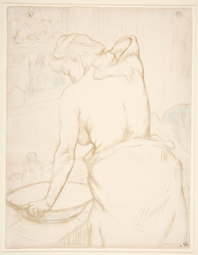 Femme qui se lave, la toilette (Woman at her Toilette, Washing Herself), från serien Elles av Henri de Toulouse-Lautrec