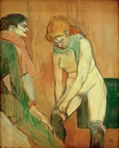 Frau zieht ihren Strumpf hoch von Henri de Toulouse Lautrec
