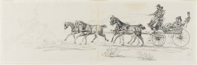 Hästdragen vagn föregås av ensam ryttare (recto); Man rider häst med ett täcke och skisser av huvuden, hästar och triumfbåge (verso) av Henri de Toulouse Lautrec