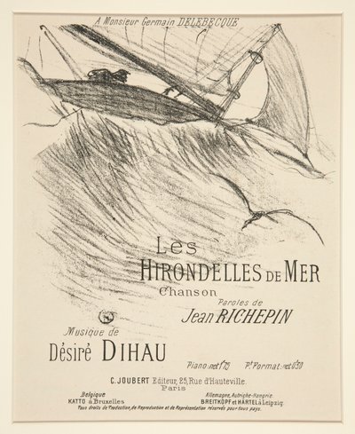 LES HIRONDELLES DE MER - Omslagsblad för tryckt musikkomposition (dikt av Richepin tonsatt av Dihau) av Henri de Toulouse-Lautrec