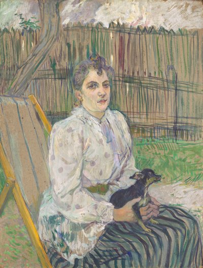 Dam med en hund av Henri de Toulouse Lautrec