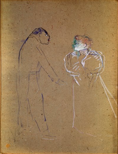 Lucien Germain Guitry (1860-1925) och Jeanne Granier. Teckning av Henri de Toulouse-Lautrec (Toulouse Lautrec av Henri de Toulouse Lautrec