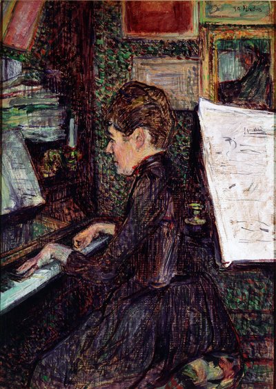Miss Dihau på pianot. Målning av Henri de Toulouse-Lautrec (Toulouse Lautrec av Henri de Toulouse Lautrec