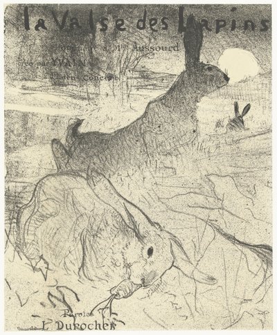 Omslag till notblad med sång La Valse des Lapins med kaniner i landskap La Valse des lapins (titel på objekt) av Henri de Toulouse Lautrec