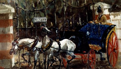 Ett par hästar framför grinden av Henri de Toulouse Lautrec