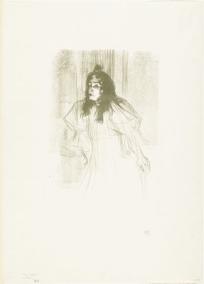 Porträtt av sångaren May Belfort med löst hängande hår av Henri de Toulouse Lautrec